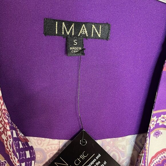 IMAN Global Chic Women’s Purple Geometric Print Draped Blouse Size Small New! - Picture 5 of 12